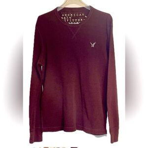 AMERICAN EAGLE OUTFITTERS Men’s Burgundy Long-Sleeve Waffle Thermal T-Shirt